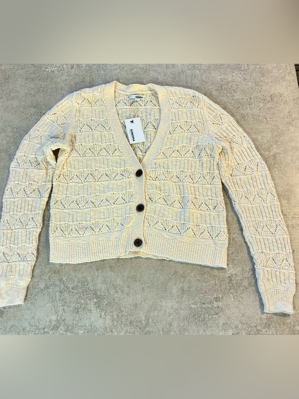 Sonoma Cream Crochet-Style Button Cardigan